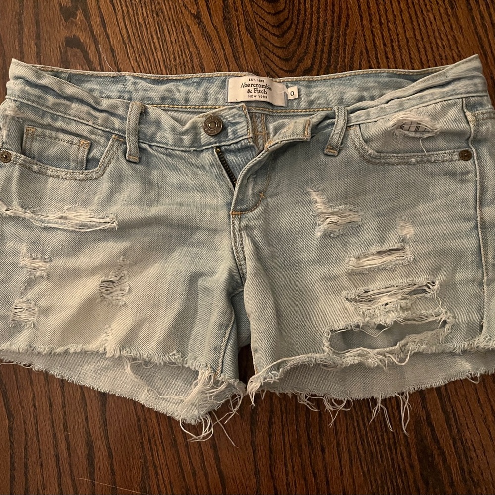 Abercrombie & Fitch Distressed Light Blue Denim Shorts